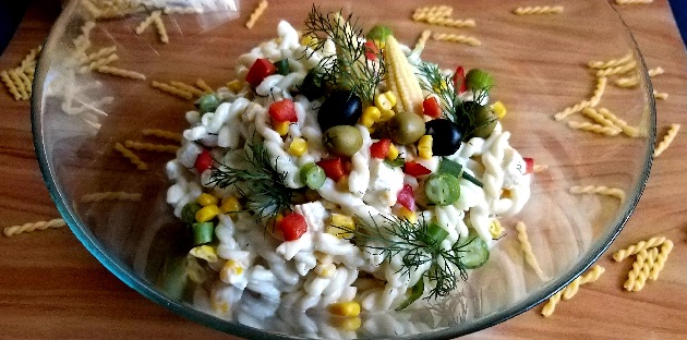 Kukoricás, olívás copfocska tésztasaláta