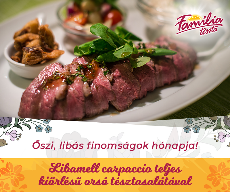  Libamell carpaccio teljes kiőrlésű orsó tésztasalátával