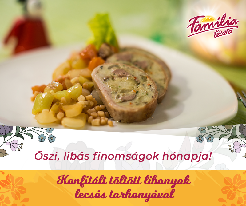  Konfitált töltött libanyak lecsós tarhonyával