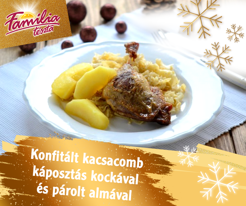 Konfitált kacsacomb káposztás kockával és párolt almával